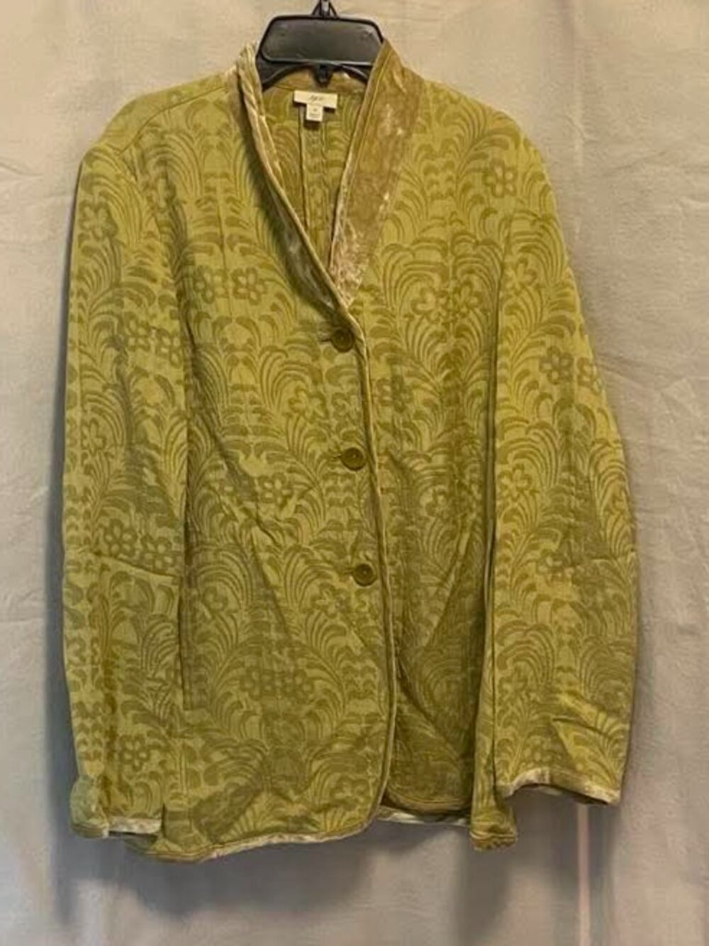 EUC J. Jill Green Silk & Velvet Woven Tapestry Blazer Jacket size Small